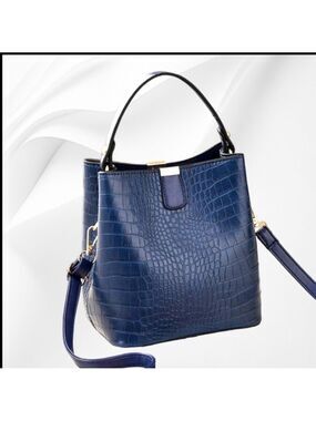Crocodile Embossed Faux Leather Bucket Bag...